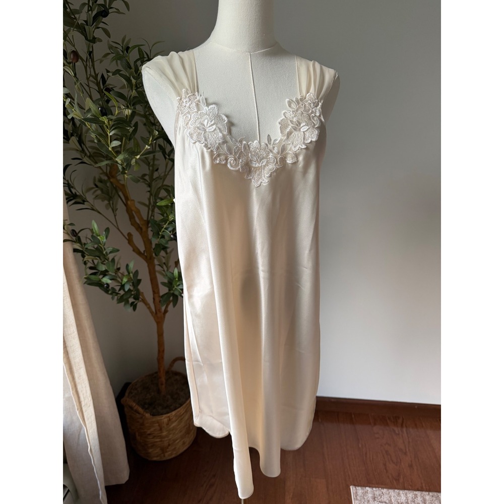 Vintage Ivory Satin Slip Dress Lace Trim Bridal‎ Honeymoon Lingerie Large